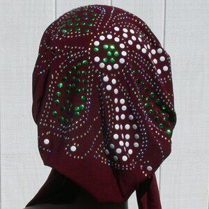 BURGUNDY Pre-Tied Stud Chemo Cap Slip On Bonnet Hijab Undercap # 4